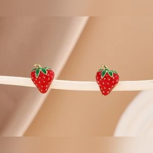 Minimalist Strawberry 🍓 Stud Earrings Summer Jewelry ☀️